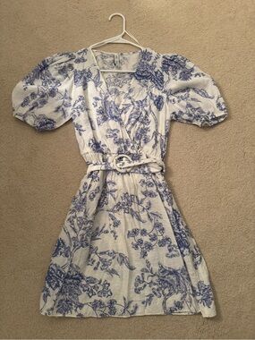 Mango White Dress with Blue Floral Print